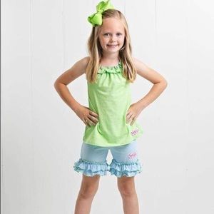 Ruffle Girl Green/Light Blue Ruffle Neck Short Set